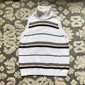 JEANNE PIERRE White and Black Striped Turtleneck Sweater